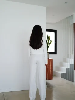 Pantalón traje wide leg blanco