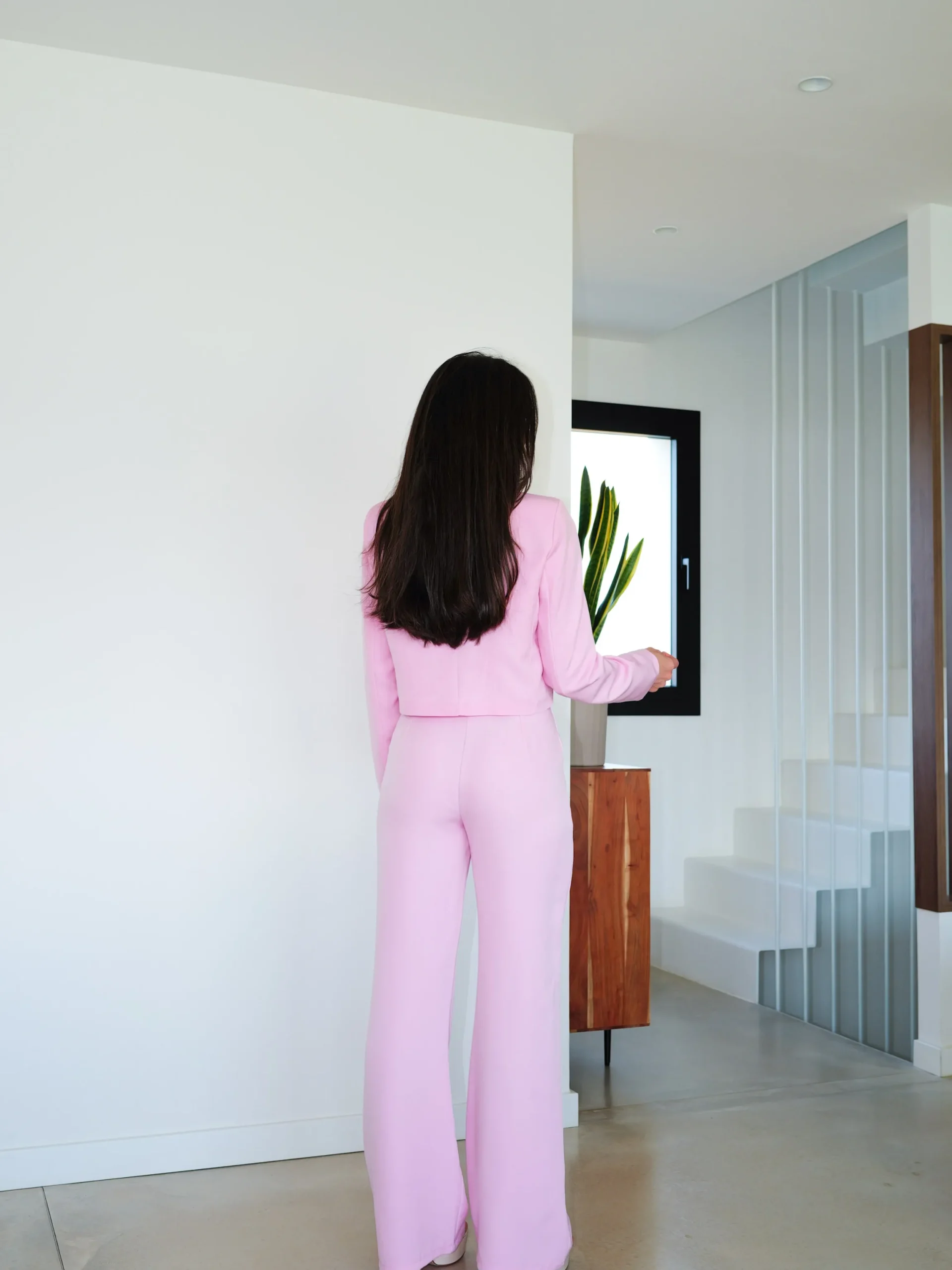 Pantalón traje wide leg rosa
