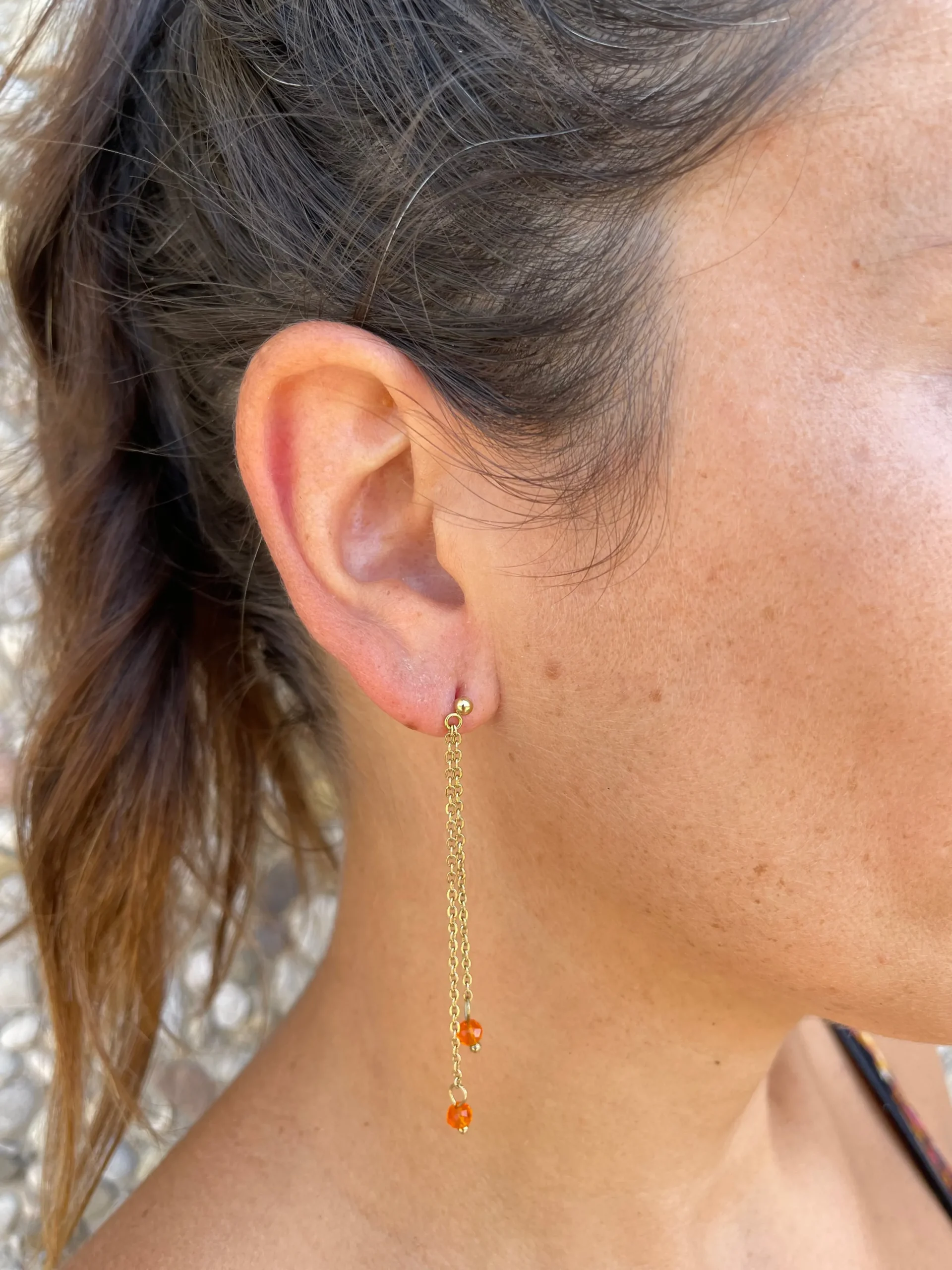 Pendientes caída piedras naranjas