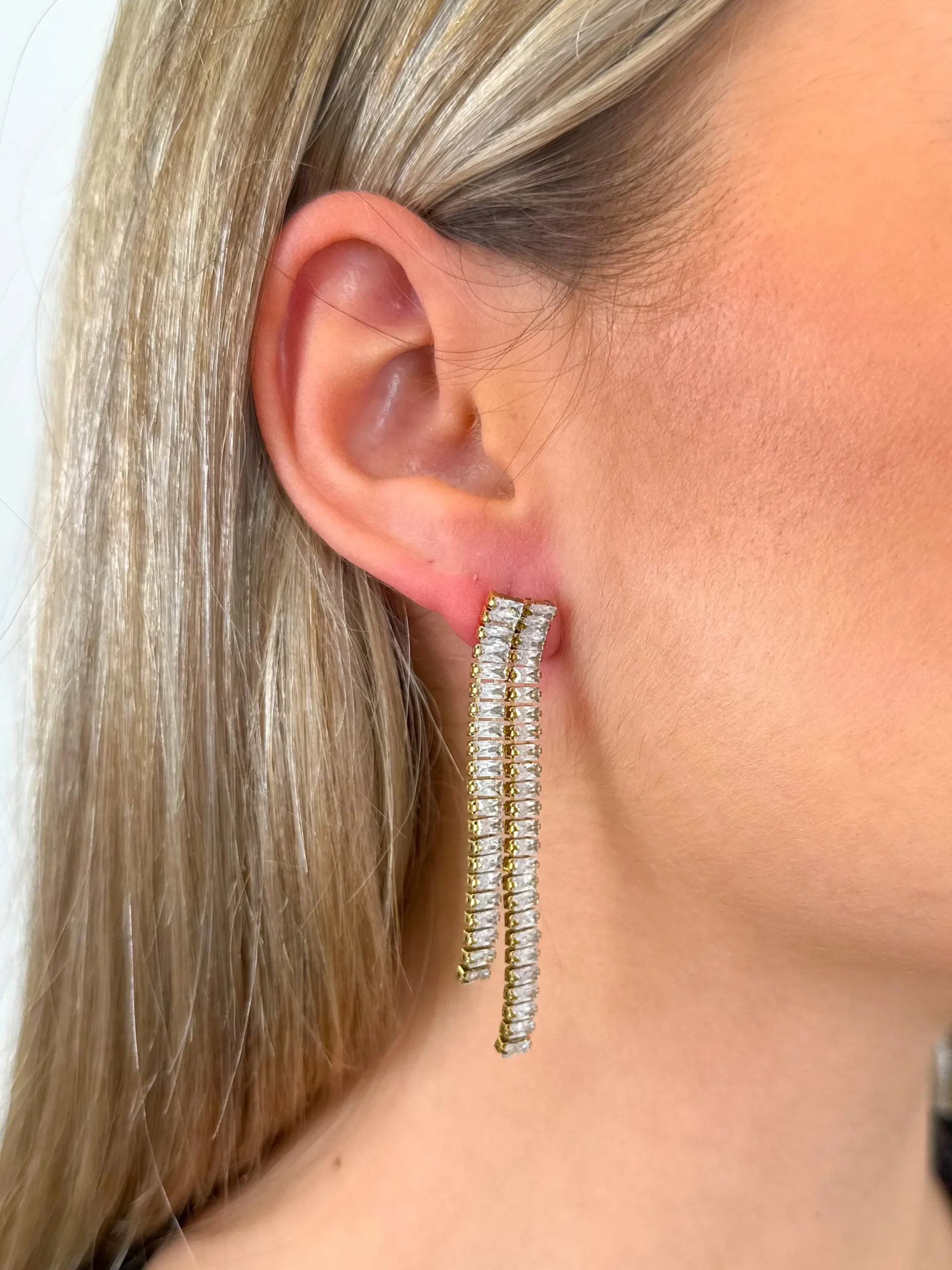 Pendientes doble caída brillantes dorado