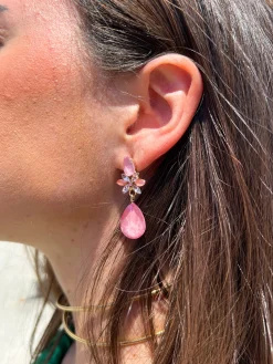Pendientes gota piedra salmón