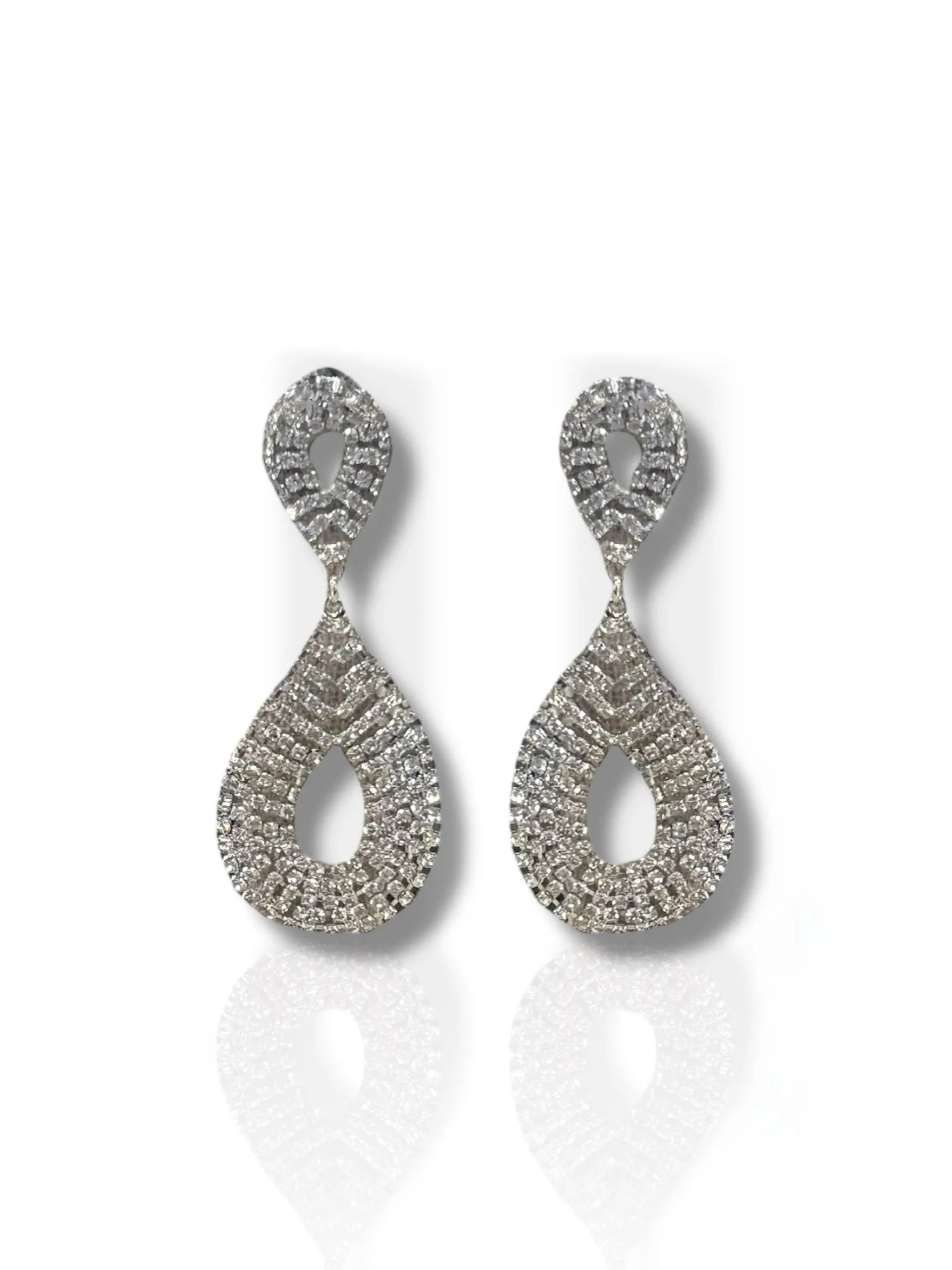 Pendientes lagrima brillos plateado