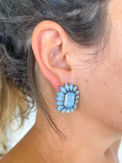 Pendientes piedras flor celeste