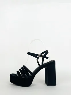 Sandalia plataforma bandas negro