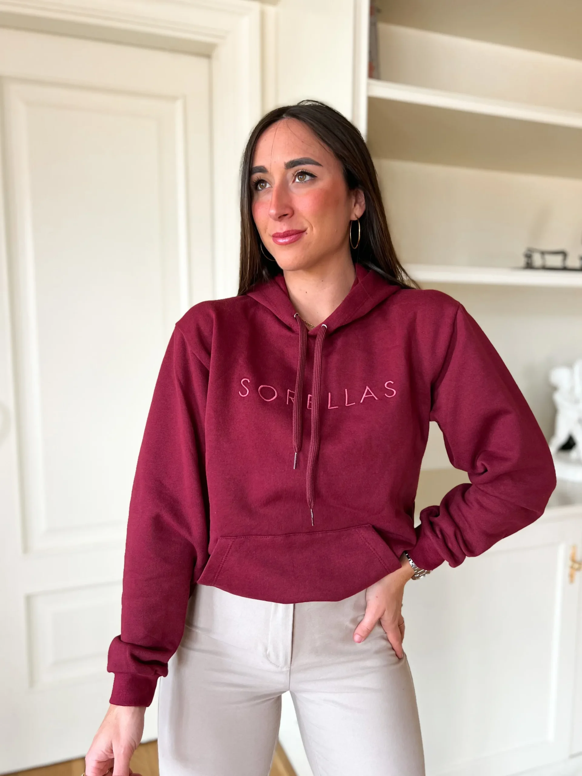 Sudadera Sorellas capucha burdeos