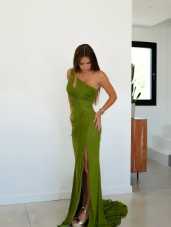 Vestido asimétrico drapeado verde