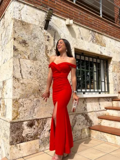 Vestido barco ajustado rojo