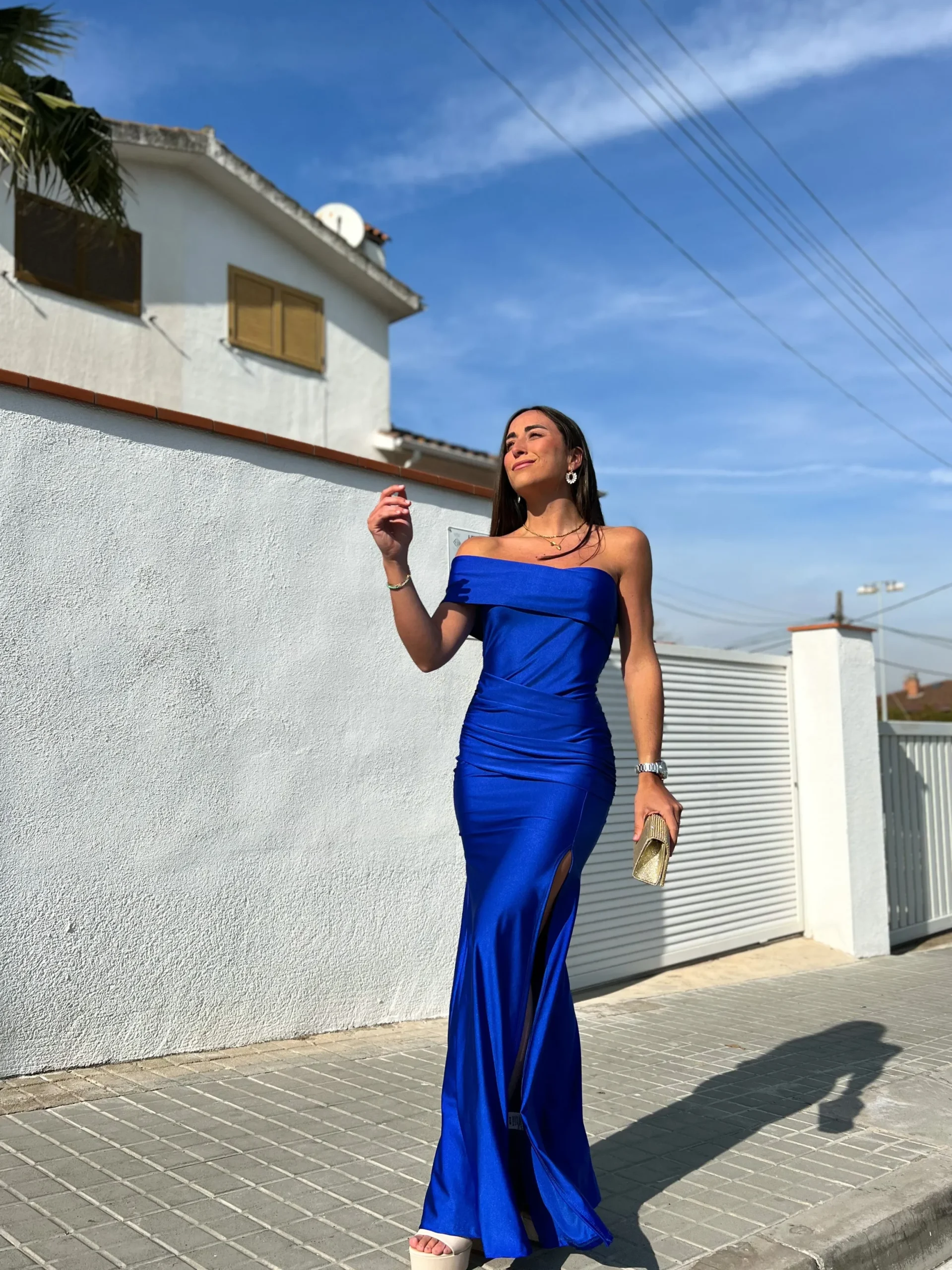 Vestido barco asimétrico azul