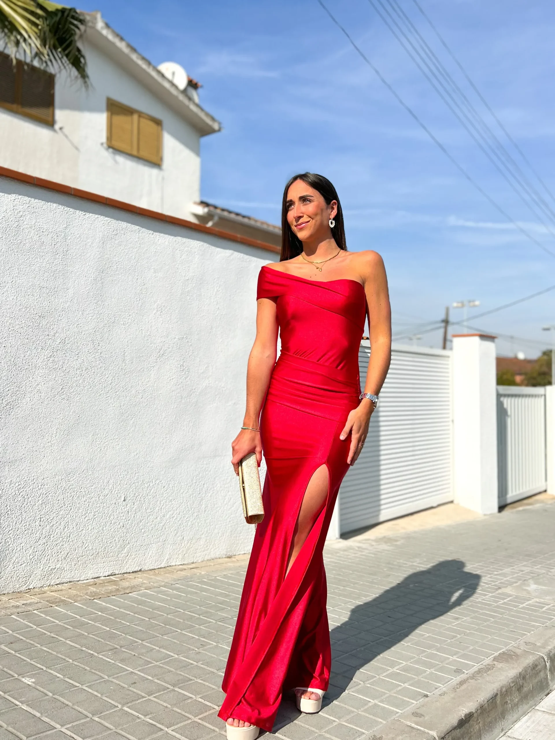 Vestido barco asimétrico rojo