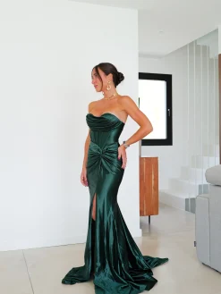 Vestido corsé bandas nudo verde