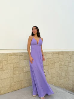 Vestido crepe pico lila