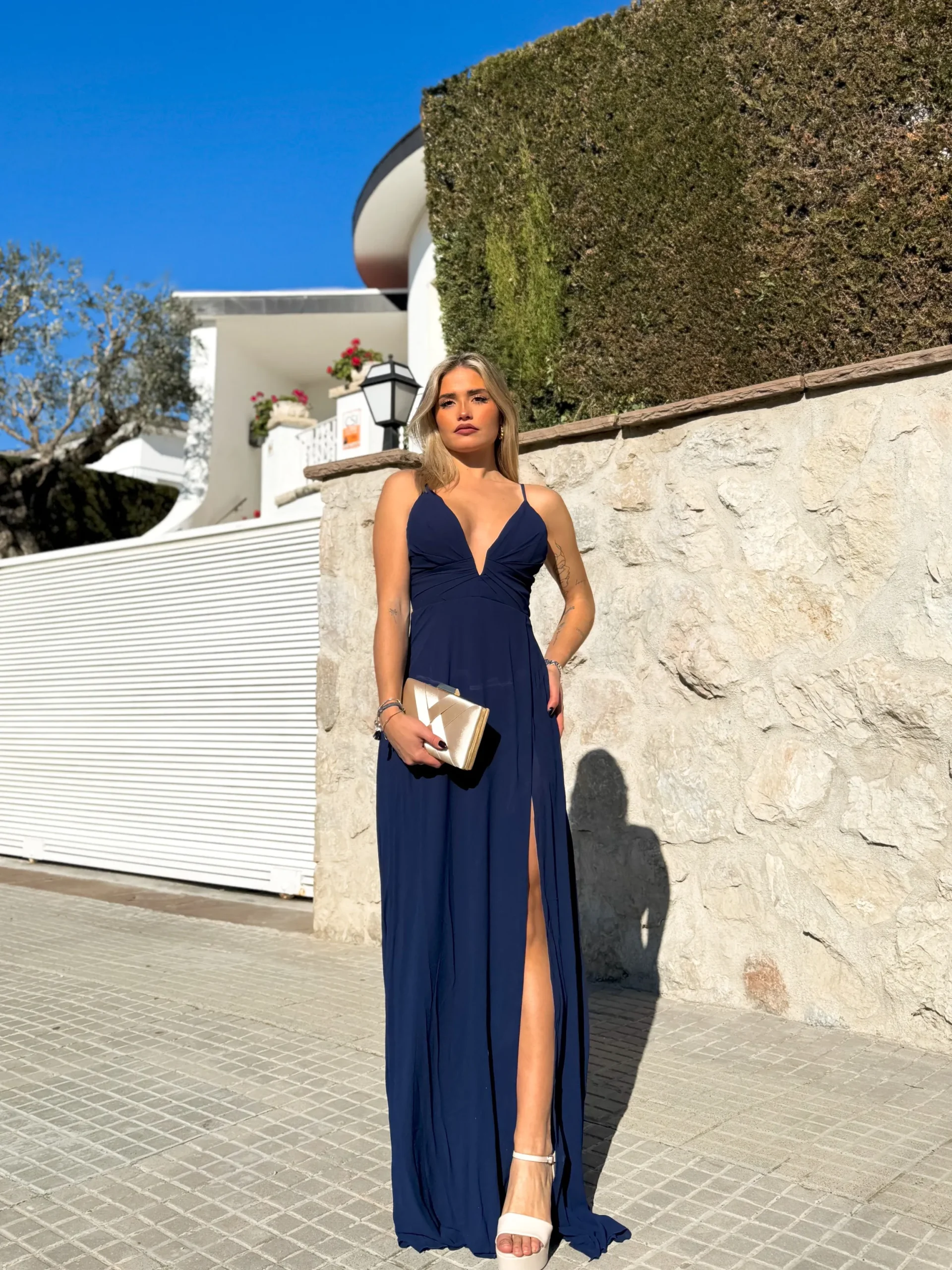 Vestido crepe pico marino