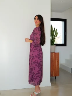 Vestido cuello nudo estampado frambuesa
