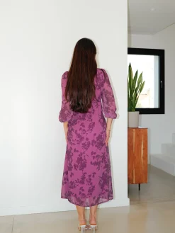 Vestido cuello nudo estampado frambuesa