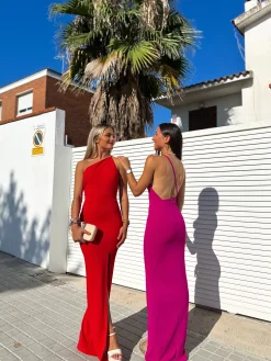 Vestido escote asim sirena rojo