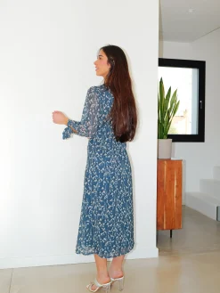 Vestido frunce estampado azul