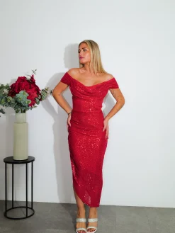 Vestido glitter banda midi rojo