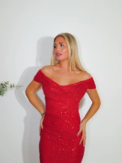 Vestido glitter banda midi rojo