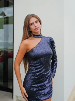 Vestido glitter choker marino