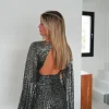 Vestido glitter mangas plateado