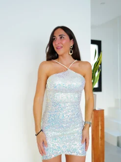 Vestido glitter tiras blanco
