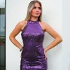 Vestido halter glitter morado