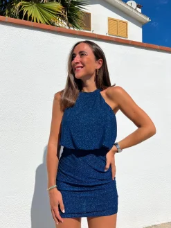 Vestido halter lurex azul
