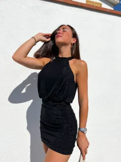 Vestido halter lurex negro