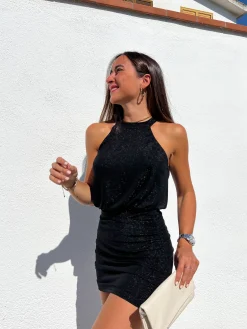 Vestido halter lurex negro