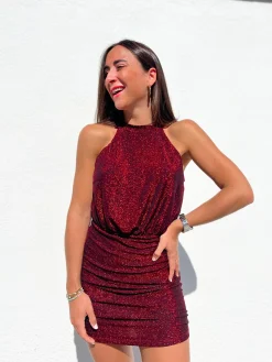 Vestido halter lurex rojo