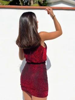 Vestido halter lurex rojo