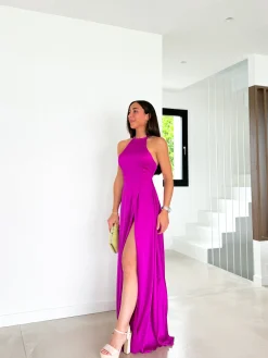 Vestido halter raso amarena