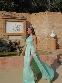 Vestido halter raso menta