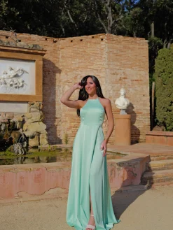Vestido halter raso menta