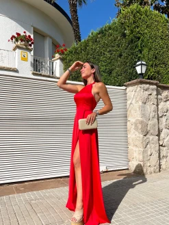 Vestido halter raso rojo