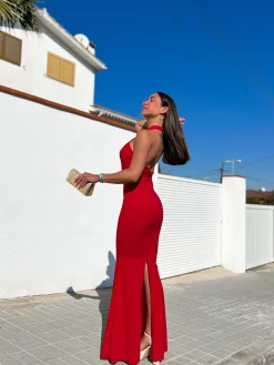 Vestido halter sirena rojo