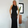 Vestido largo cascada lurex negro