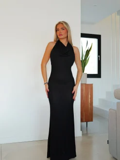 Vestido largo cascada lurex negro