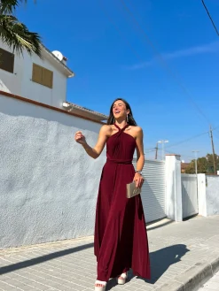 Vestido largo multi burdeos