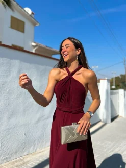 Vestido largo multi burdeos