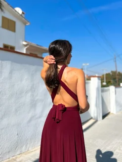 Vestido largo multi burdeos