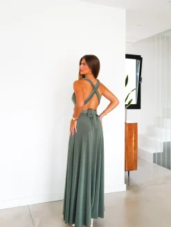 Vestido largo multi oliva