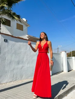 Vestido largo multi rojo