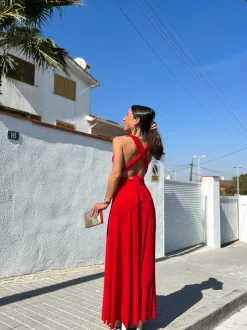 Vestido largo multi rojo