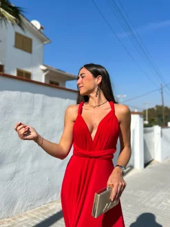 Vestido largo multi rojo