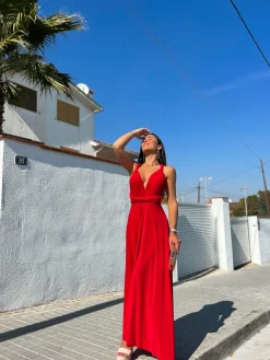 Vestido largo multi rojo