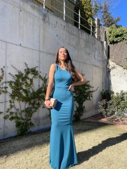 Vestido largo sirena petróleo