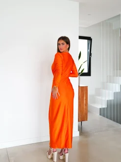 Vestido manga nudo naranja
