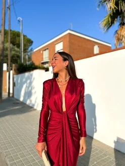 Vestido manga nudo vino