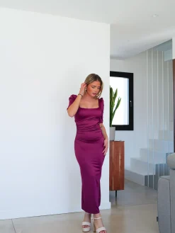 Vestido midi espalda lazo amarena
